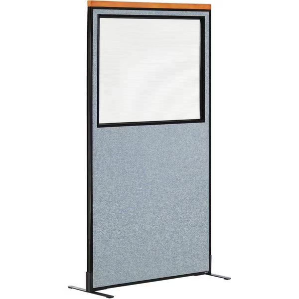 36-1/4W x 97-1/2H Deluxe Freestanding Office Partition Panel with Partial Window, Blue, Global Industrial, Mfr#: 695792WFBL